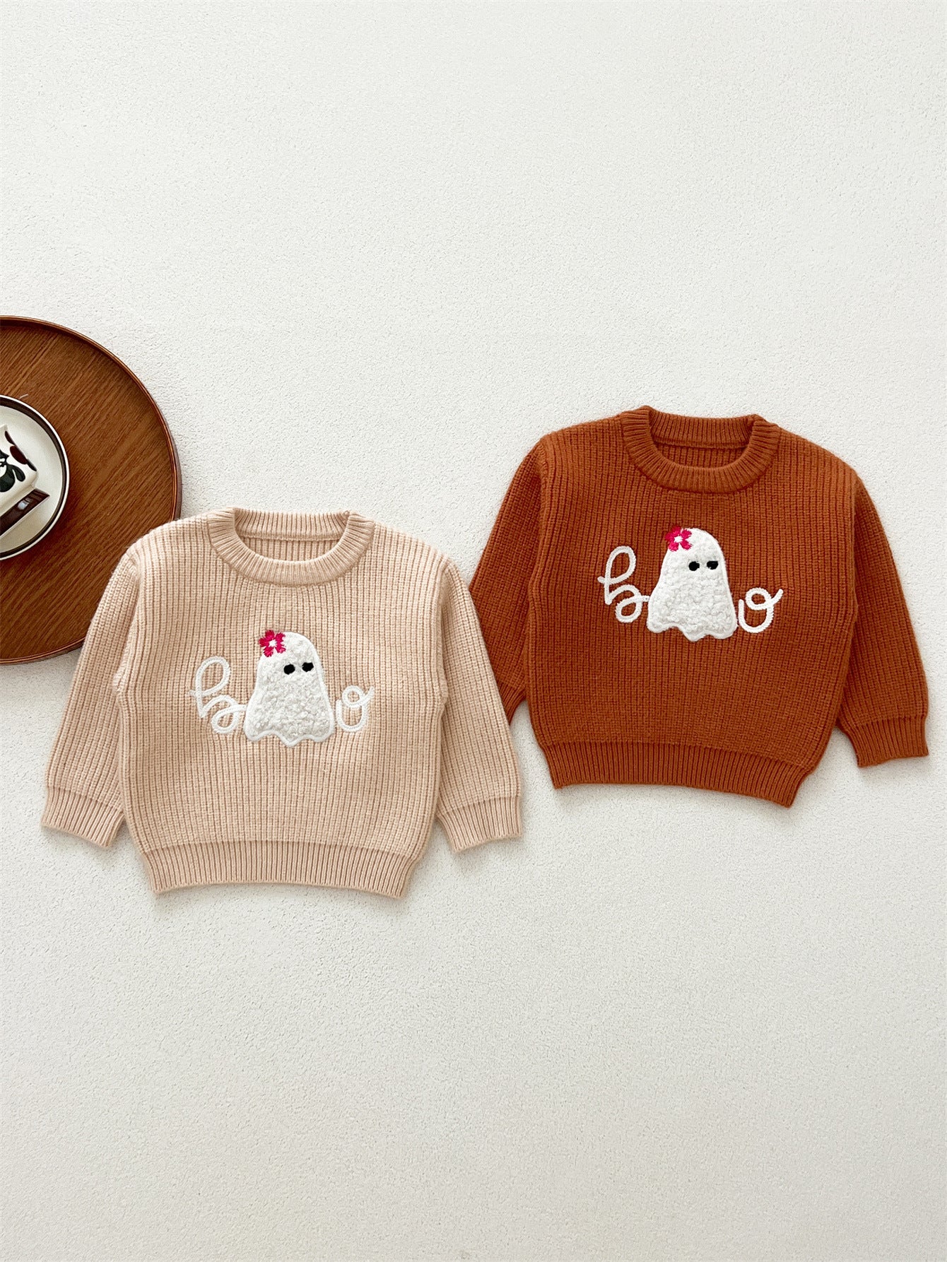 Autumn New Arrival Baby Kids Unisex Comfortable Halloween Ghost Pattern Knitted Long Sleeves Pullover-0