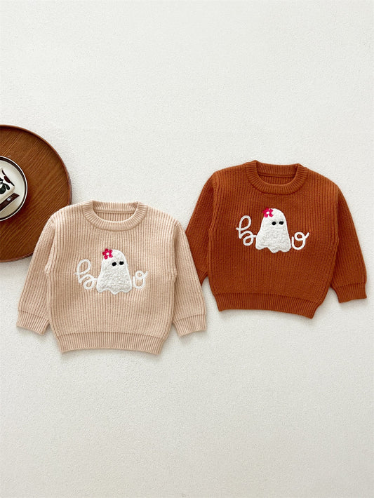 Autumn New Arrival Baby Kids Unisex Comfortable Halloween Ghost Pattern Knitted Long Sleeves Pullover-0