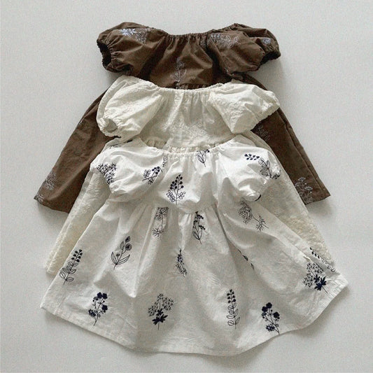 Summer Hot Selling Baby Kids Girls Vintage Short Sleeves Flowers Embroidered Princess Dress-0