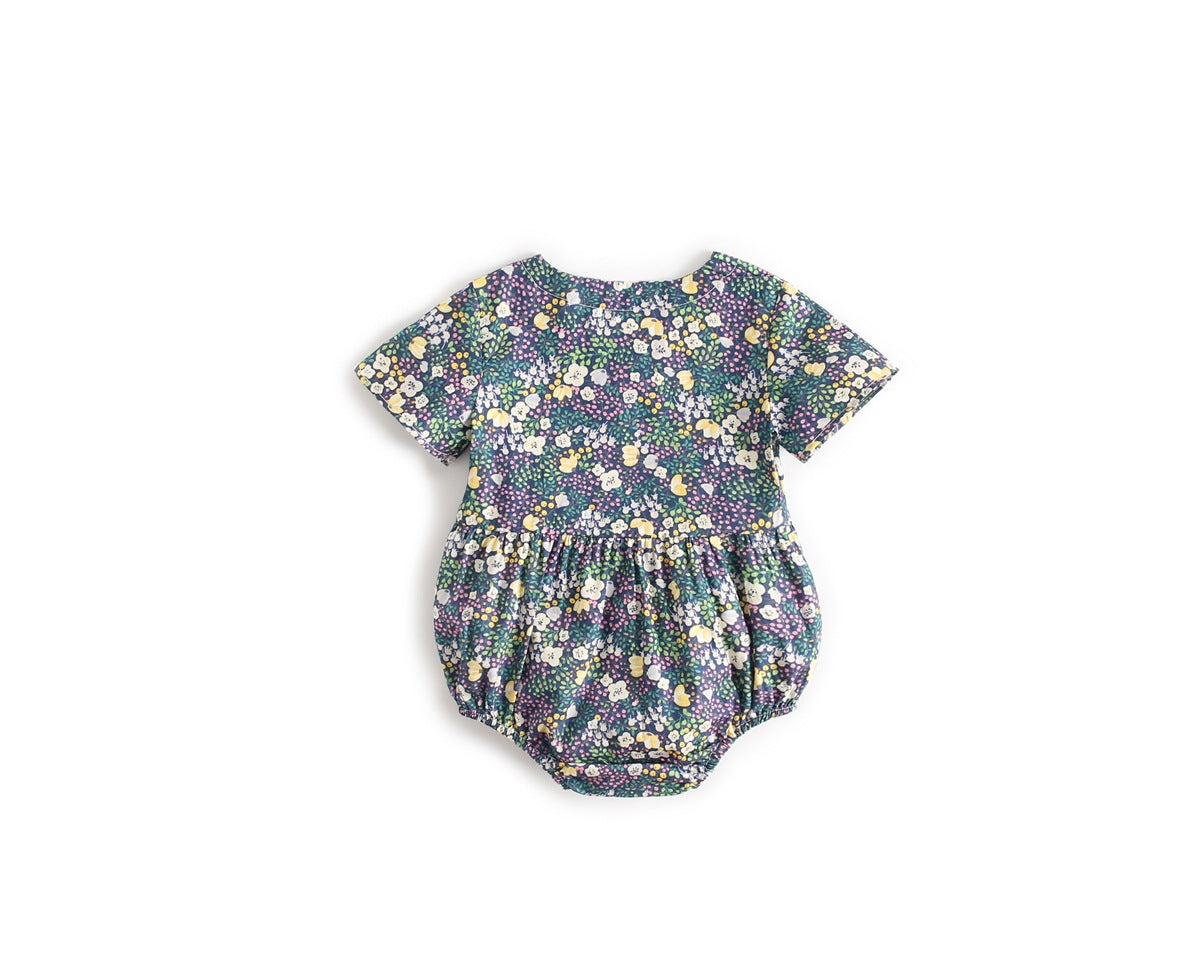 Baby Girls Floral Print V-Neck Buttoned Design Short-Sleeved Onesies-5