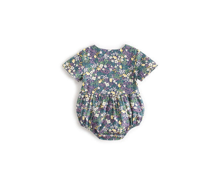 Baby Girls Floral Print V-Neck Buttoned Design Short-Sleeved Onesies-5