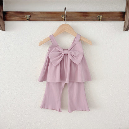 Summer Baby Kids Cute Solid Color Sleeveless Top Vest with Trousers Clothing Set for Girls-4