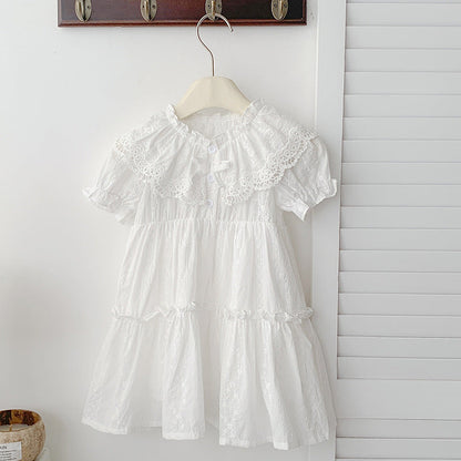 Summer Baby Girls French-style Floral Embroidery Pattern Short-sleeved Plain Onesies or Dress â€“ Princess Sister Matching Set-5