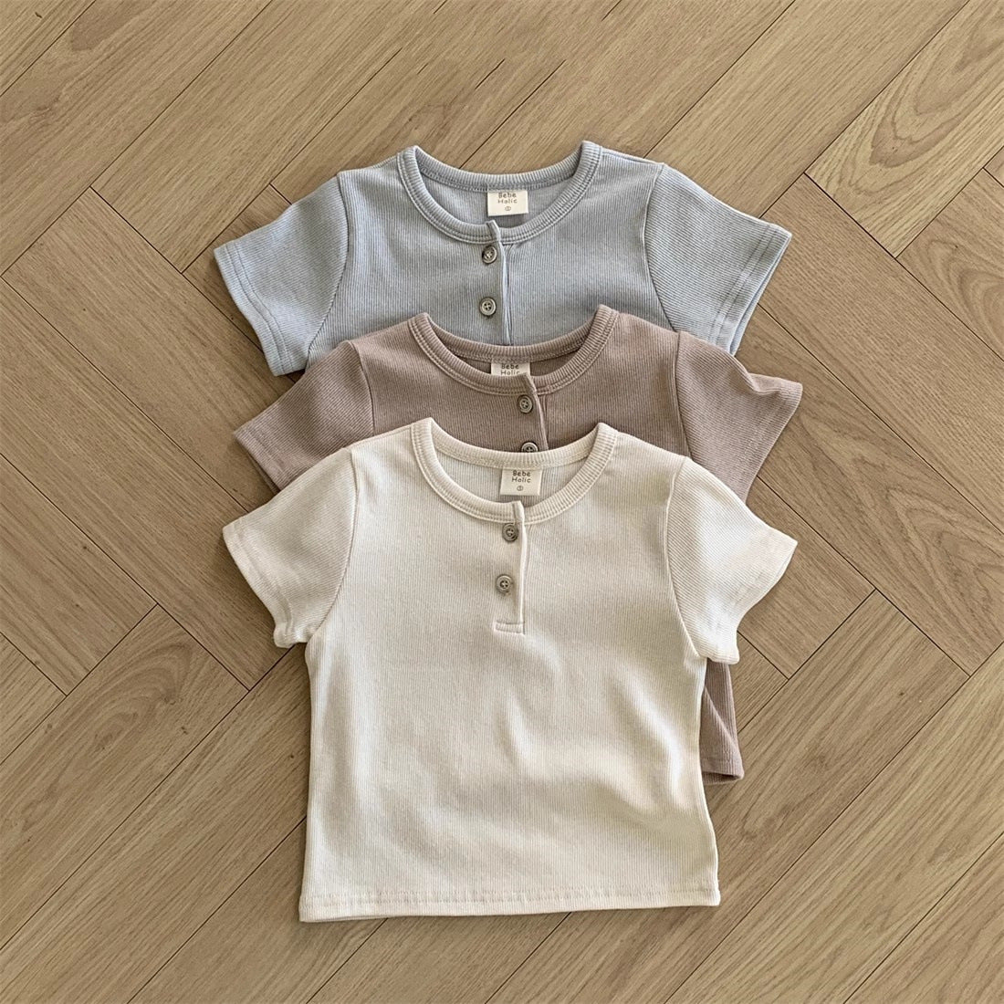 Summer Arrival Kids Unisex Crew Neck Short Sleeves Thin Solid Color Elastic Top Base T-Shirt-0