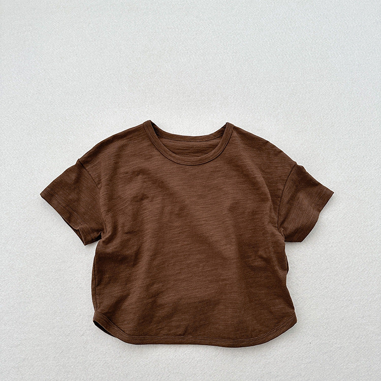 Summer New Arrival Kids Unisex Crew Neck Short Sleeves Thin Solid Color Loose Top Base T-Shirt-7