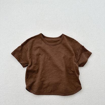 Summer New Arrival Kids Unisex Crew Neck Short Sleeves Thin Solid Color Loose Top Base T-Shirt-7