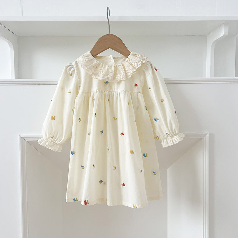 Spring Baby Girls Floral and Fruits Embroidery Pattern Long-sleeved Onesies and Dress – Princess Sister Matching Set-5