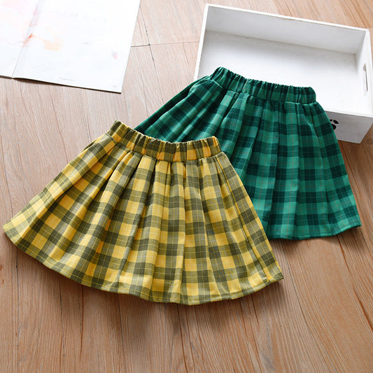 Summer Hot Selling Kids Girls Plaid Casual Preppy Skirt-0