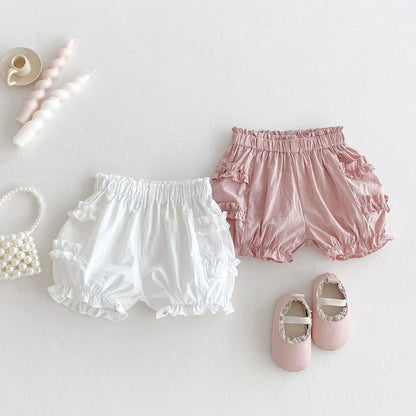 Summer Arrival Kids Girls Cotton Casual Style Ruffle Design Shorts-0