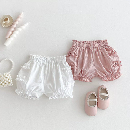 Summer Arrival Kids Girls Cotton Casual Style Ruffle Design Shorts-0