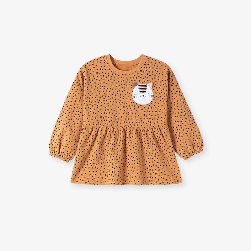 Spring and Autumn Girls Cat Cartoon and Dots Pattern Long Sleeves Sweatshirt and Black Pants Clothing Set-2