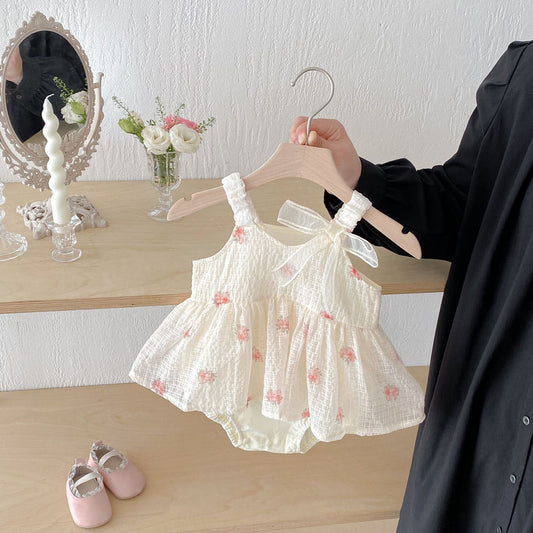 Summer Arrival Baby Girls Cute Sleeveless Plaid Dress Design Strap Onesies-0