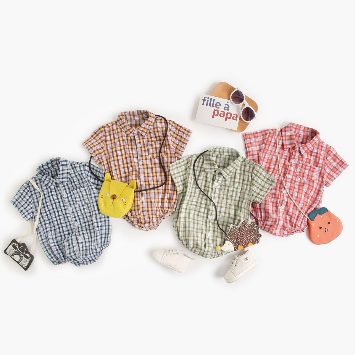 Baby Boy Plaid Pattern College Style Onesies