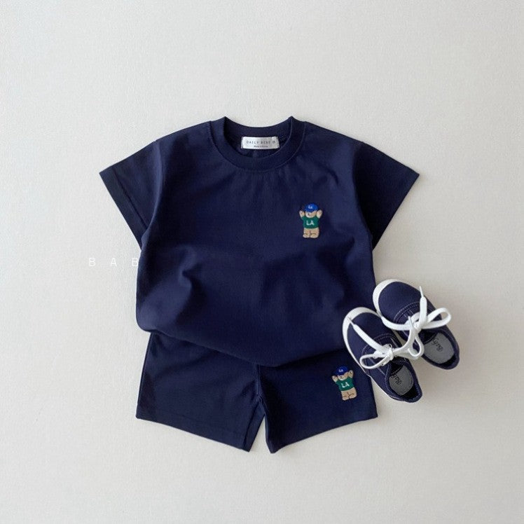 Summer Baby Kids Teddy Bear Pattern T-shirt and Shorts Clothing Set-6