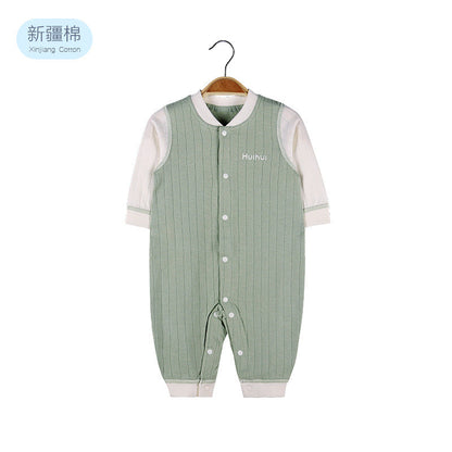 Baby Solid Color Pit Strip Fabric Single Breasted Design Cotton Jumpsuit Pajamas-6