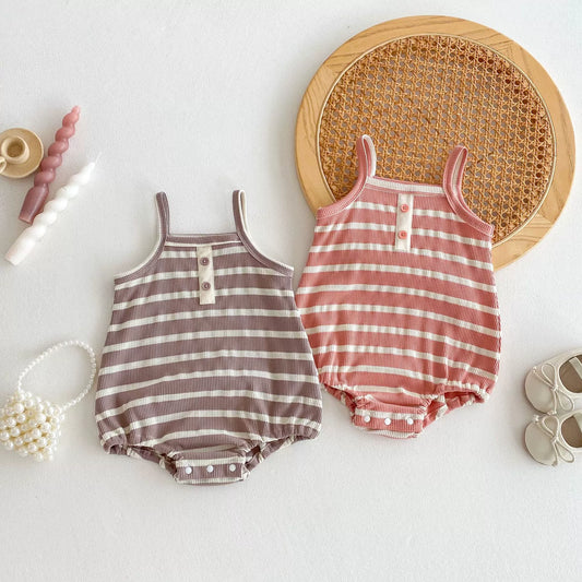 Summer Arrival Baby Unisex Casual Striped Sleeveless Onesies-0