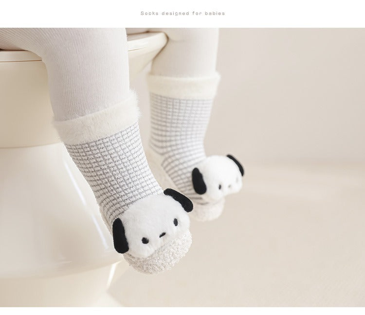 Thickened Winter Toddler Walking Socks, Mid-Calf Floor Shoe Socks, Cartoon Cute Baby Anti-slip Walking Shoes from-0
