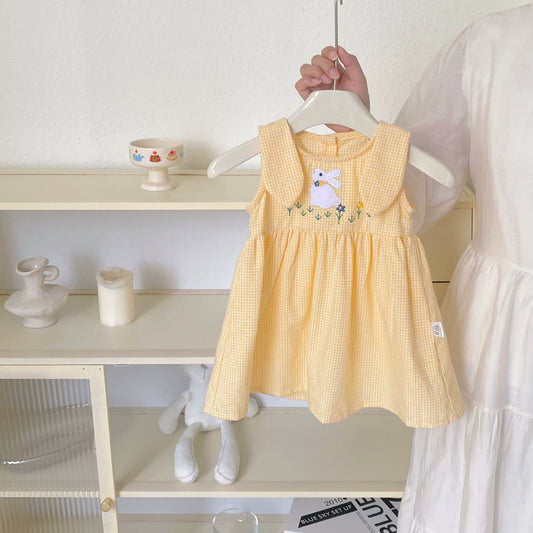 Summer Hot Selling Baby Kids Girls Princess Sleeveless Plaid Dress-0