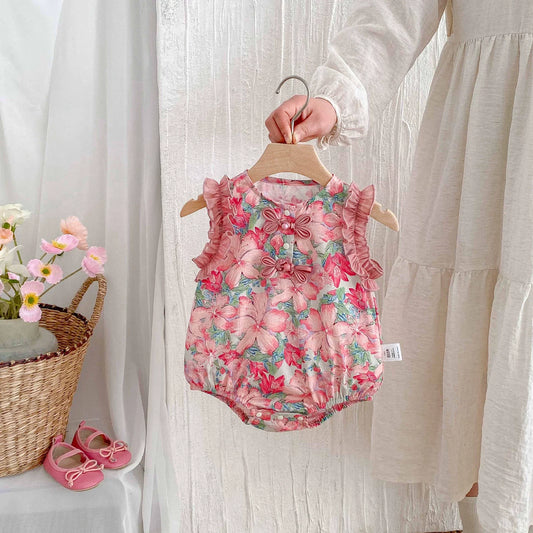 Summer Arrival Baby Girls Vintage Flowers Pattern Onesies