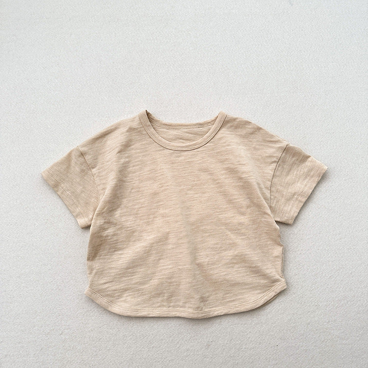 Summer New Arrival Kids Unisex Crew Neck Short Sleeves Thin Solid Color Loose Top Base T-Shirt-5