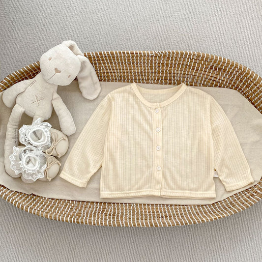 Summer Arrival Baby Girls Simple Long Sleeves Thin Knitted Top-1