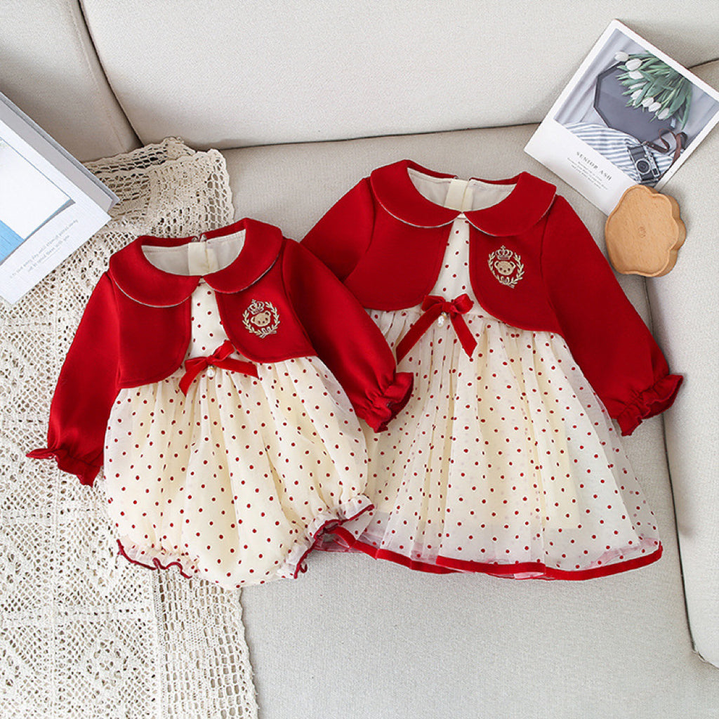 Baby Sweet Style Polka Dot Pattern Dress & Onesies-0