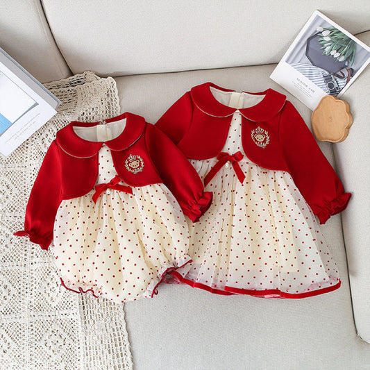 Baby Sweet Style Polka Dot Pattern Dress & Onesies-0