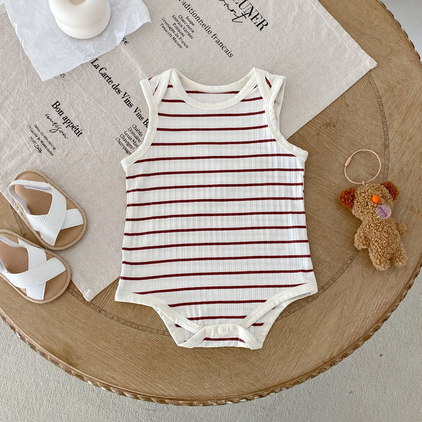 Hot Selling Summer Baby Kids Unisex Striped Pattern Sleeveless Onesies-6