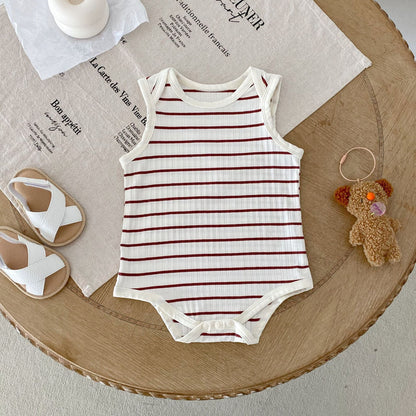 Hot Selling Summer Baby Kids Unisex Striped Pattern Sleeveless Onesies-6