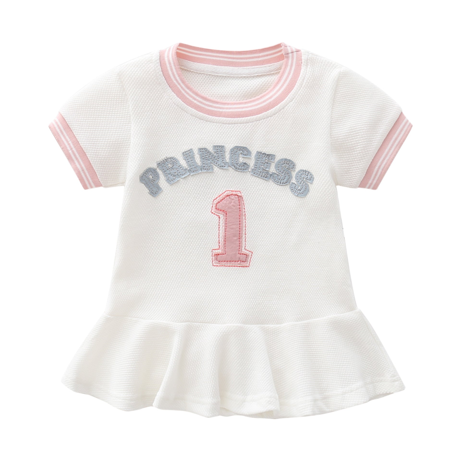 Baby Girl 1pcs Logo Graphic Graphic Side & Neck Striped Design Ruffle Hem Baseball Dress-0