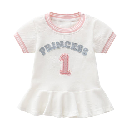 Baby Girl 1pcs Logo Graphic Graphic Side & Neck Striped Design Ruffle Hem Baseball Dress-0