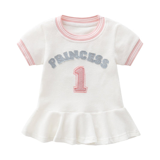 Baby Girl 1pcs Logo Graphic Graphic Side & Neck Striped Design Ruffle Hem Baseball Dress-0