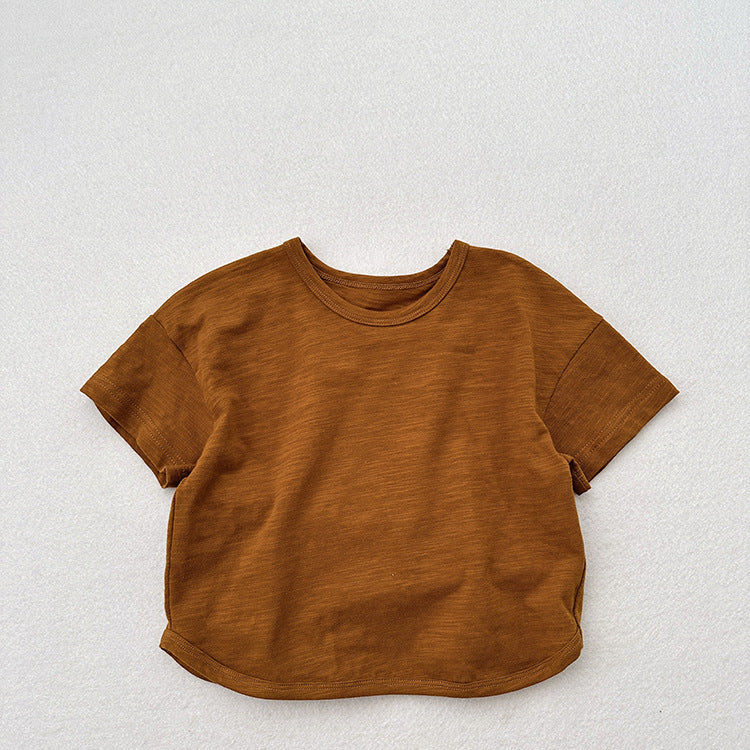 Summer New Arrival Kids Unisex Crew Neck Short Sleeves Thin Solid Color Loose Top Base T-Shirt-6