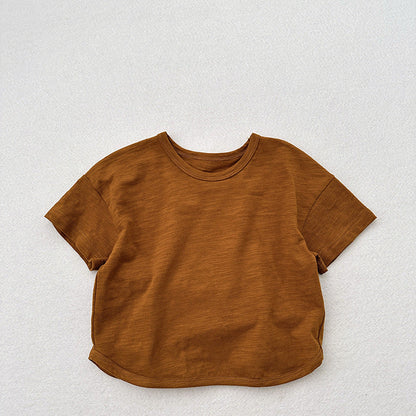 Summer New Arrival Kids Unisex Crew Neck Short Sleeves Thin Solid Color Loose Top Base T-Shirt-6