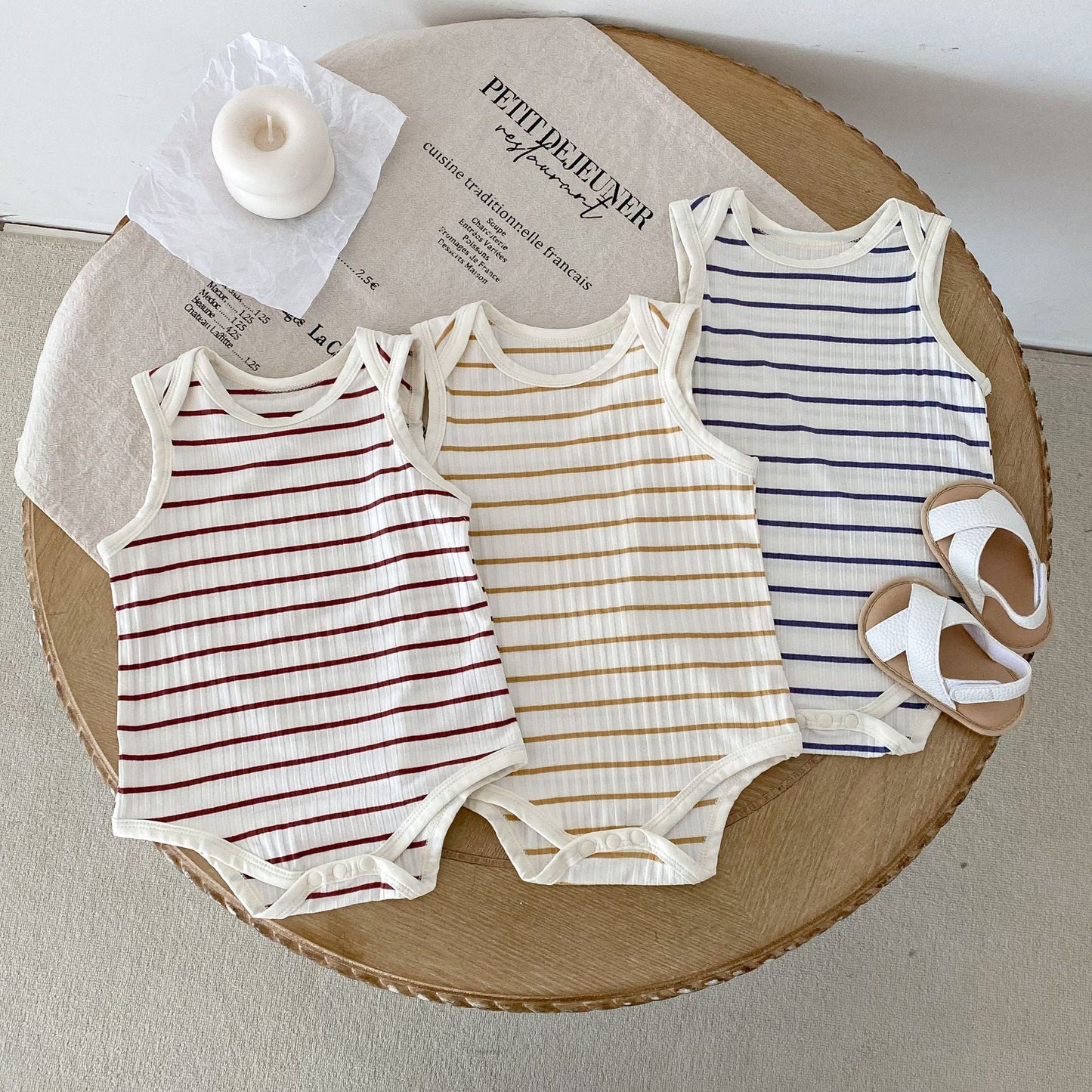 Hot Selling Summer Baby Kids Unisex Striped Pattern Sleeveless Onesies-0