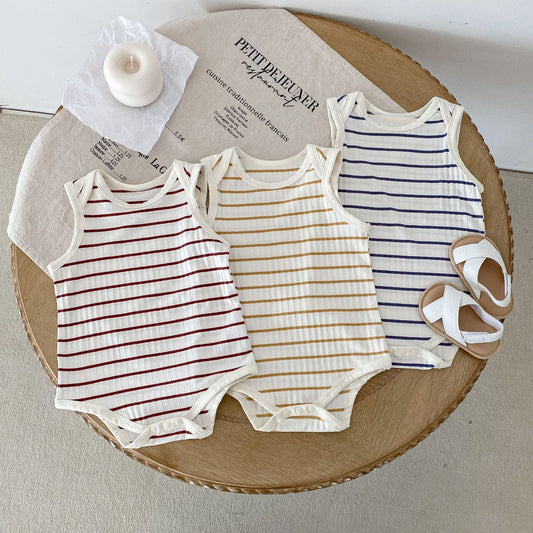 Hot Selling Summer Baby Kids Unisex Striped Pattern Sleeveless Onesies-0