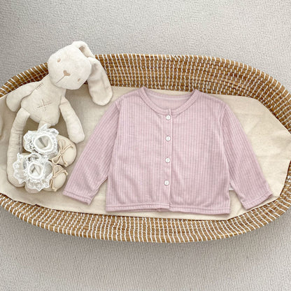 Summer Arrival Baby Girls Simple Long Sleeves Thin Knitted Top-2